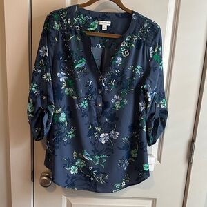 Croft & Barrow Brand Navy Floral Blouse